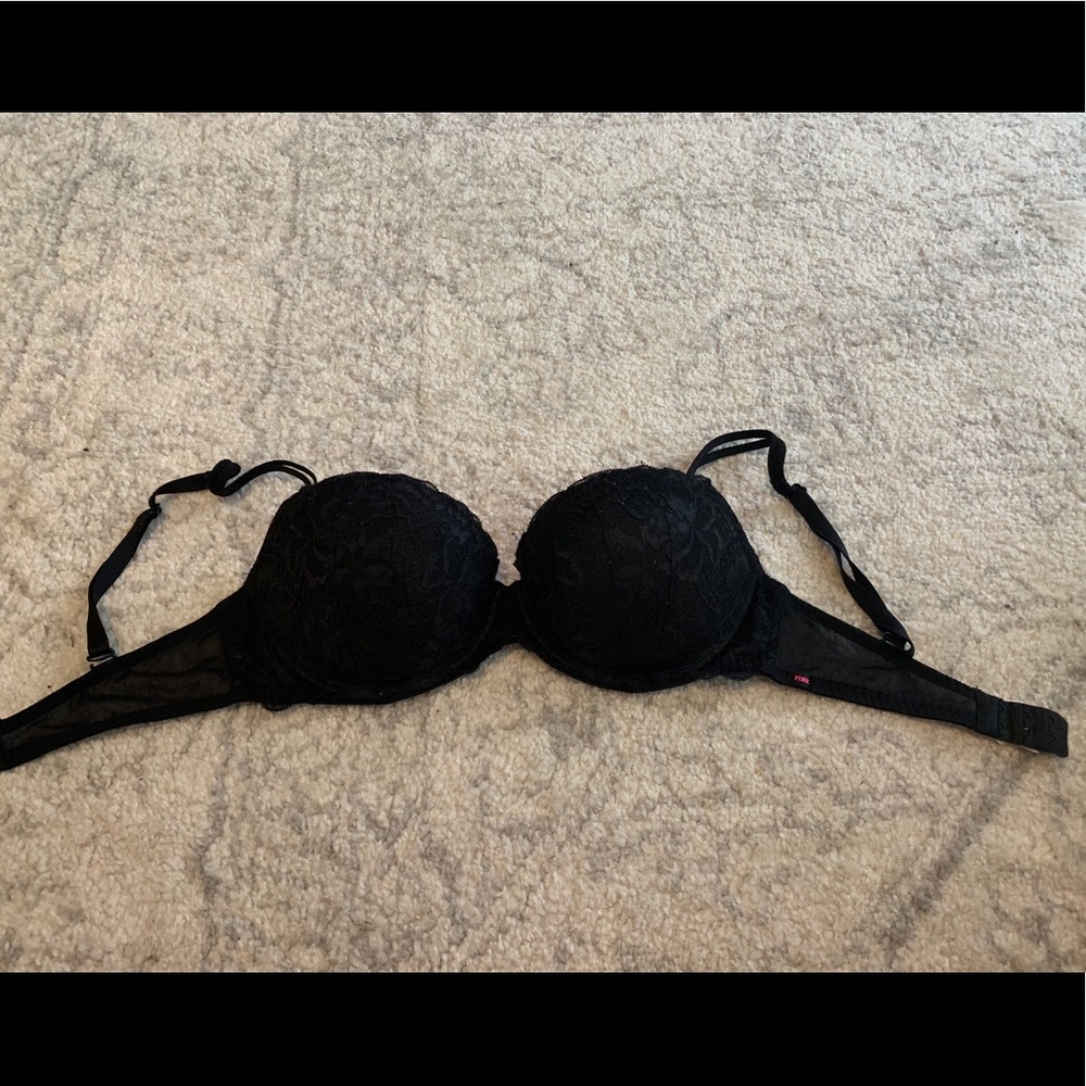 PINK! Victoria’s Secret Black Push Up Lace Bra